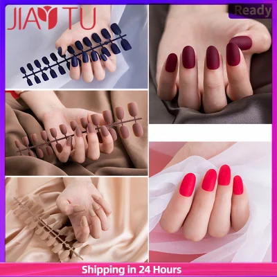 Jiay Tu 24 pcs matte fake nails frosted nail patch finished fake nail tools Nails fakenails marbling nail nailart