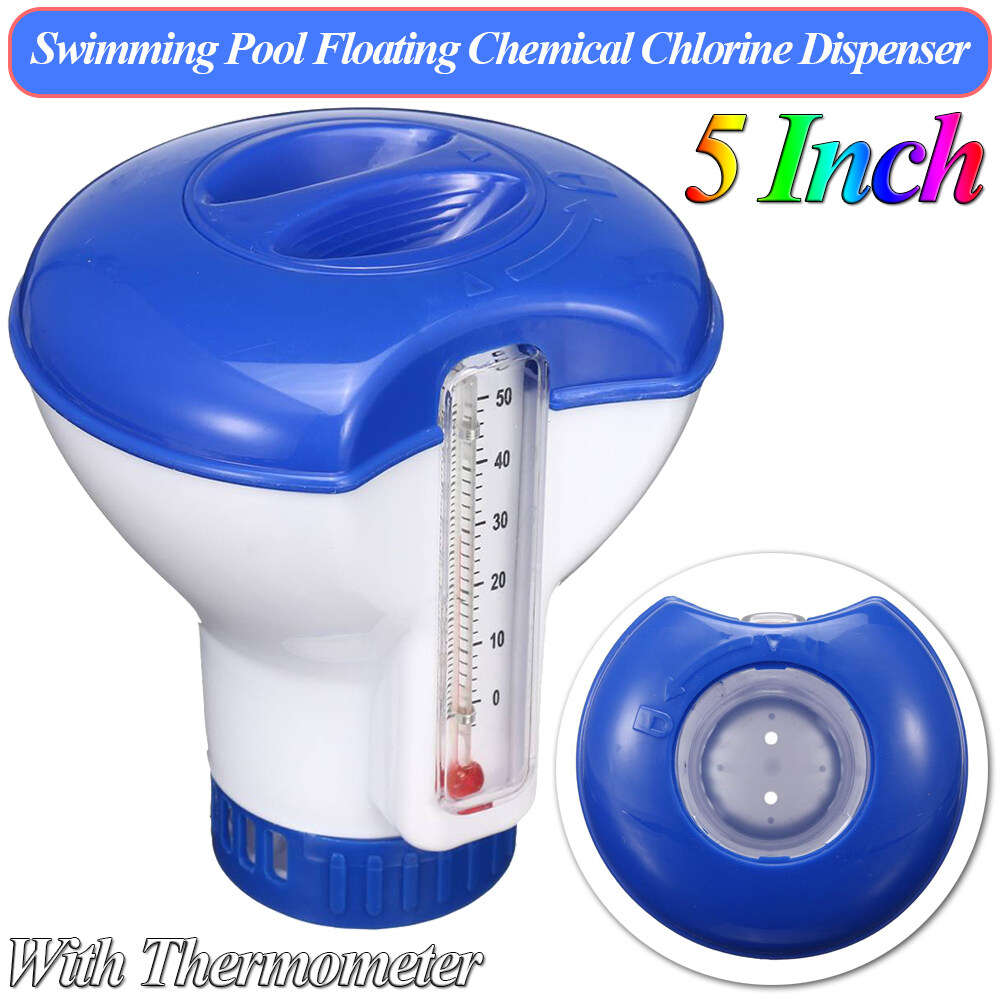 5 Inch Chlorine Floater Floating Chemical Chlorine Dispenser with Thermometer for Swimming Pool Disinfection Automatic Applicator Pump 