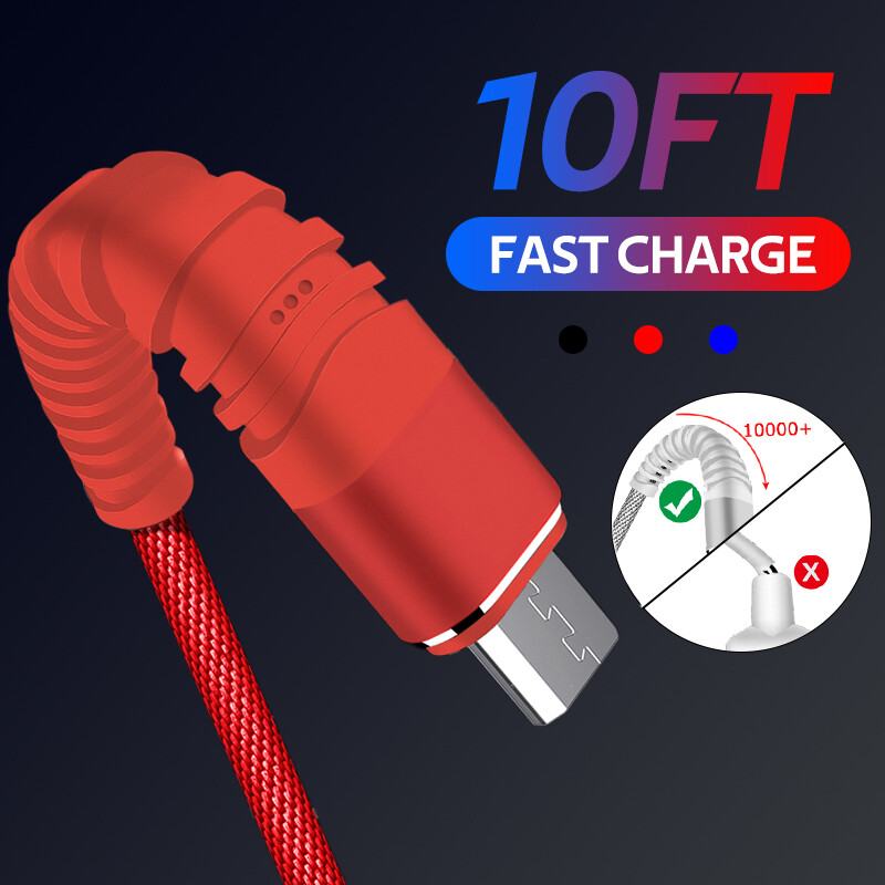 1/2/3M High Tensile USB C Cord Durable Braided USB Cables Fast Charging Micro Usb Type-C Lightning for Samsung VIVO OPPO Huawei iPhone iPad