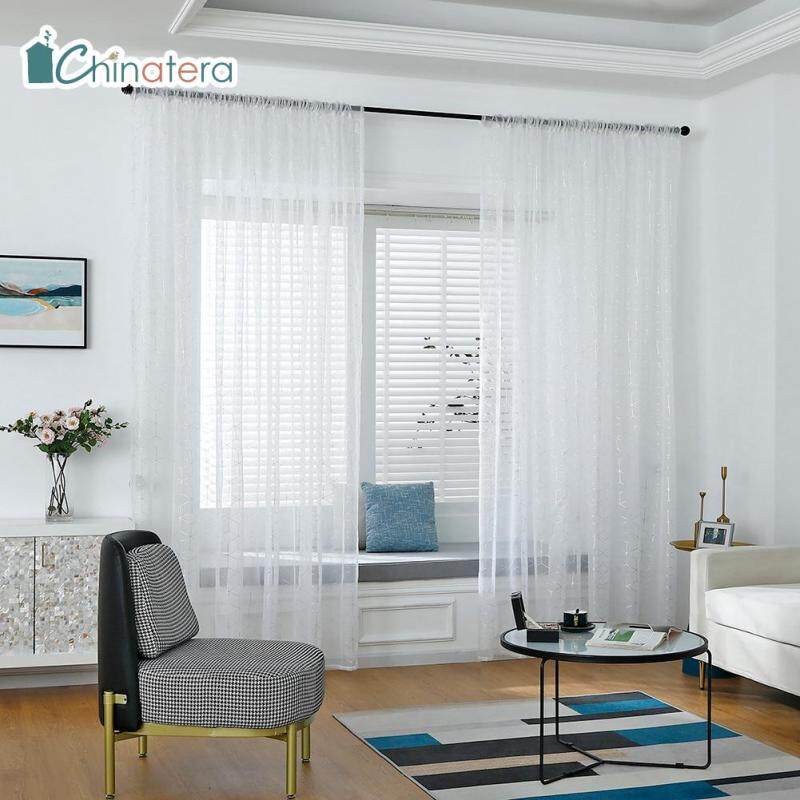 Rèm Cửa Sổ Chinatera Bằng Sợi Polyester, Màu Trắng/Xanh Hải Quân, Phong Cách Bắc Âu, Dùng Cho Phòng Khách, Phòng Ngủ