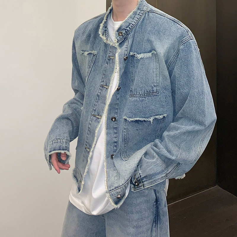 YAZHINIAO Áo khoác ngắn thường ngày cho nam Áo khoác denim cổ điển