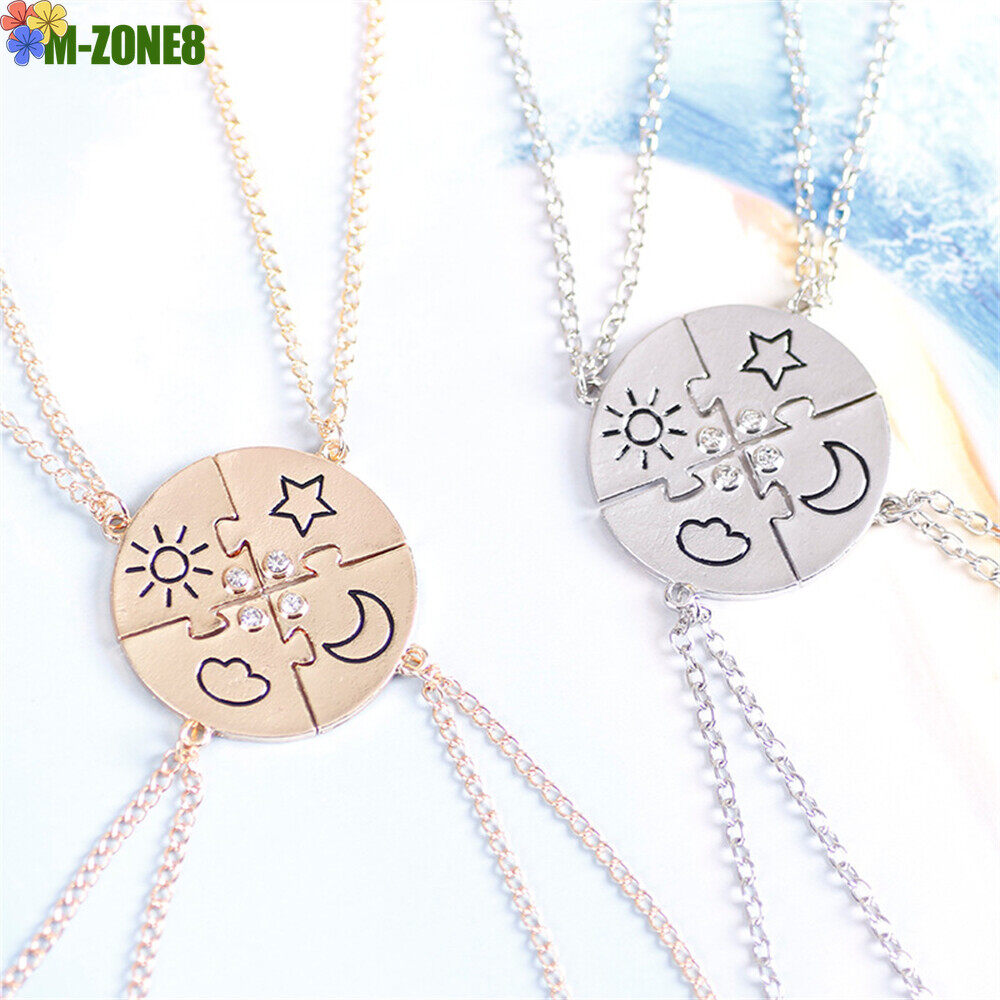 【M-ZONE8】4pcs/set Best Friend Friendship Necklace Sun Moon Cloud Star Inlaid  Stitching BFF Pendant Fashion Jewelry