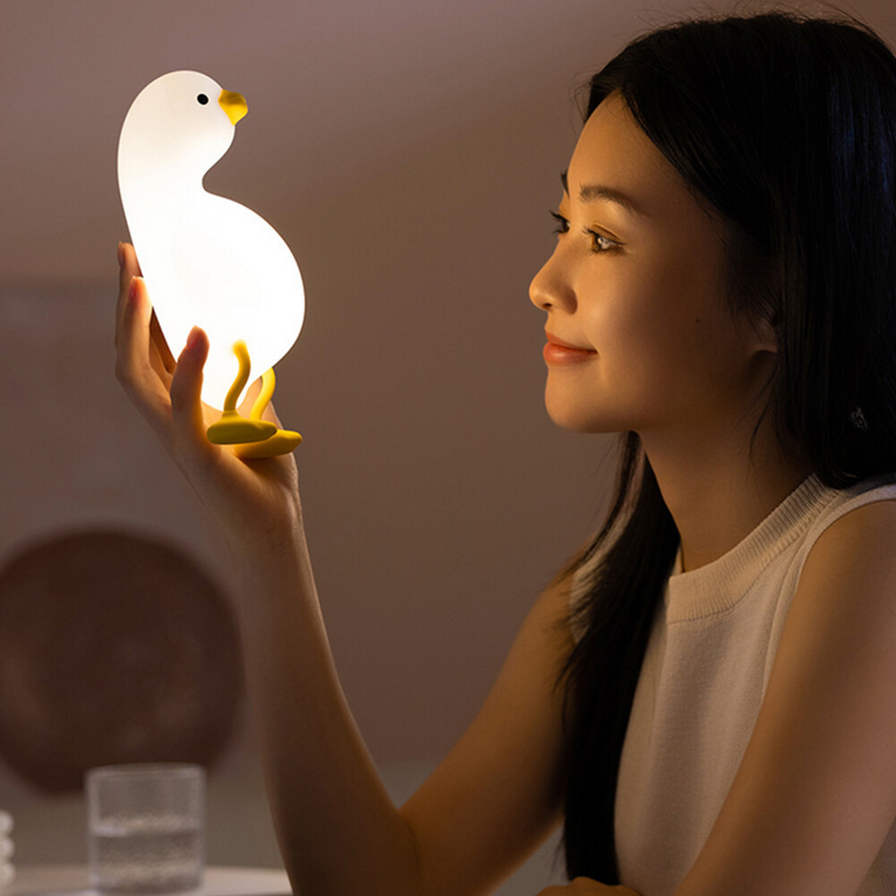 New Cute LED Lying Duck Silicone Nightlight USB Charging Bedside Bedroom and Sleeping Nightlight with Sleeping Table Lamp Birthday Gift