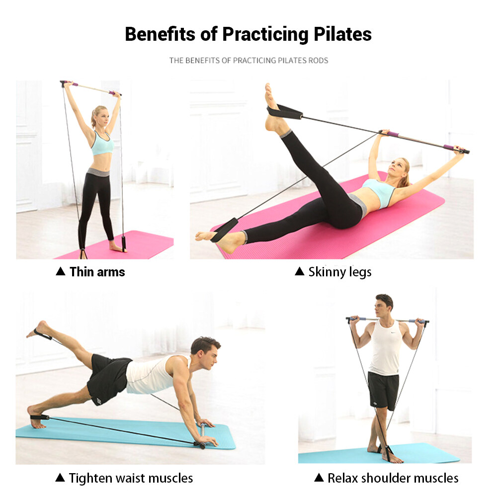 5 Resistance Loop Bands Upgraded Pilates Bar Kit With Resistance Bands Pink