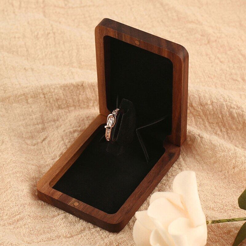 “{ ——： Engagement Flat Ring Box-Proposal Wooden Ring Box-Wedding Ring Box Gift