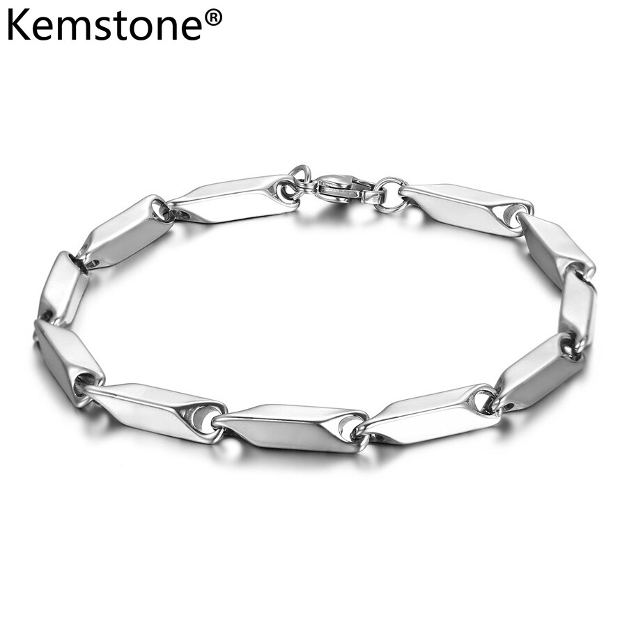 Kemstone 4mm Silver Plated Simple Stainless Steel Chain Bracelet For Men