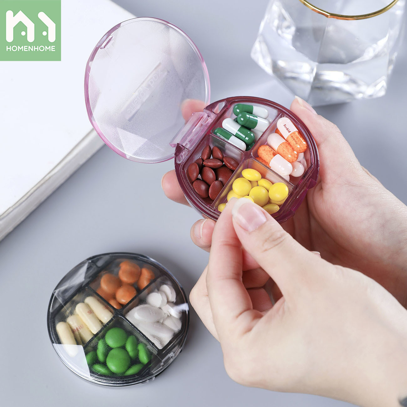 Homenhome Mini Candy Box Portable Pill Box case with Partition Small Size Carry-on Items Box