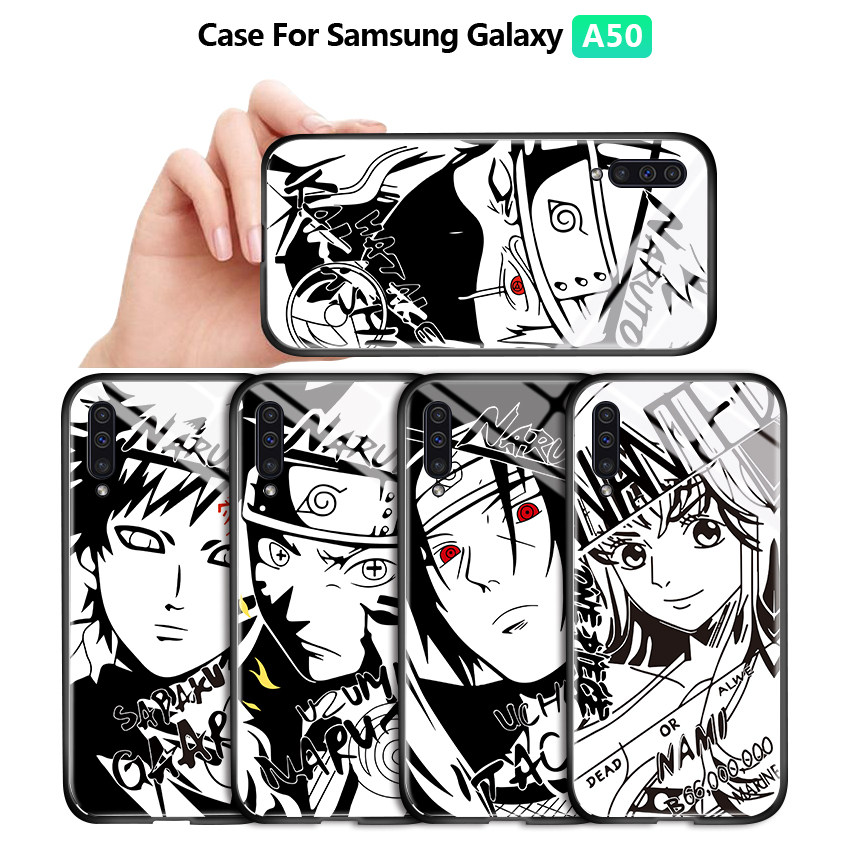 Hontinga Casing Case For Samsung Galaxy A50 A30S A50S Case Anime Black White Casing Soft Edge Tempered Glass Phone Case Back Cover Casing Hard Case For Boys For Girls