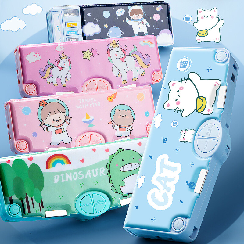 Multifunctional stationery box high-tech cool boy automatic children's pencil box students with creative net red pencil case third grade boys pencil case storage senior boy double-layer large-capacity cute pencil case Multifunctional double layer pencil