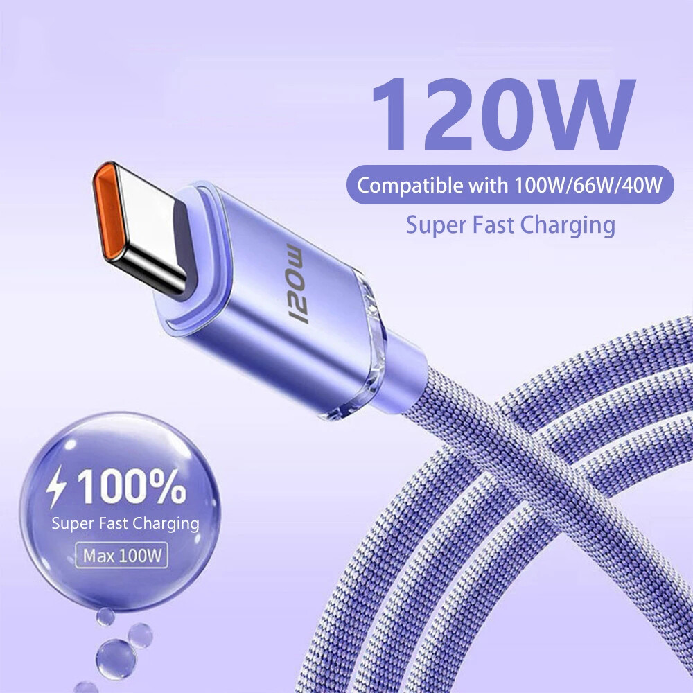 Cáp USB C 6A Cáp Type C 120W Dây Sạc Nhanh Cho Huawei Dây Dữ Liệu Cáp USB Bộ Sạc C Cho Samsung Xiaomi