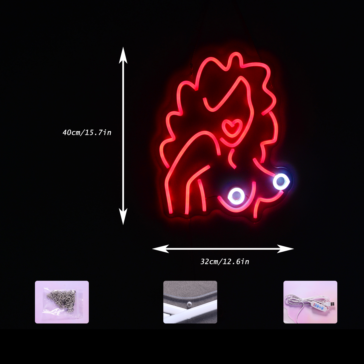 Sexy Redhead Woman Neon Sign Chest Boobs LED Light USB Power Dimmable ...