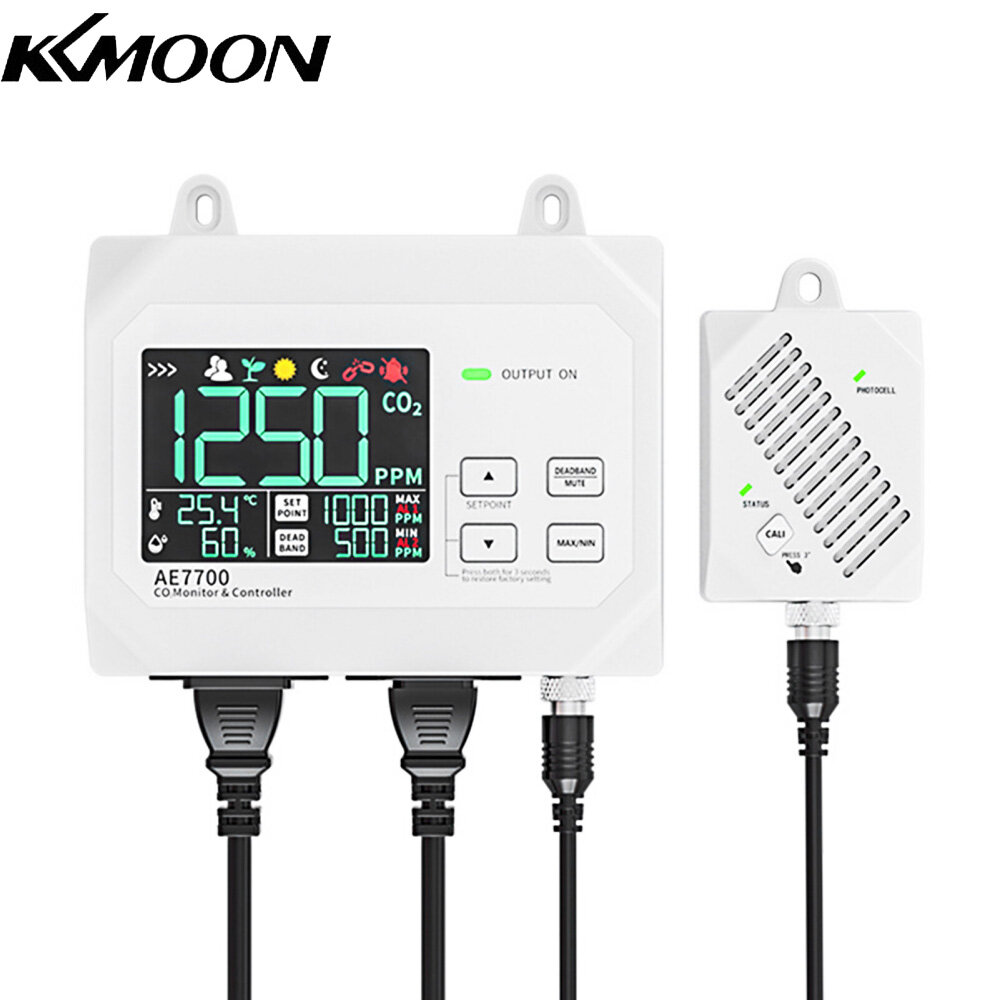 KKmoon CO2 Monitor & Controller CO2 Concentration Tester Controller 0~9999ppm Measuring Range with Human & Plant Mode High Sensitive Wall-mounted Carbon Dioxide Air Quality Monitor Detection Controller Relay for Cultivation Breeding Greenhouse