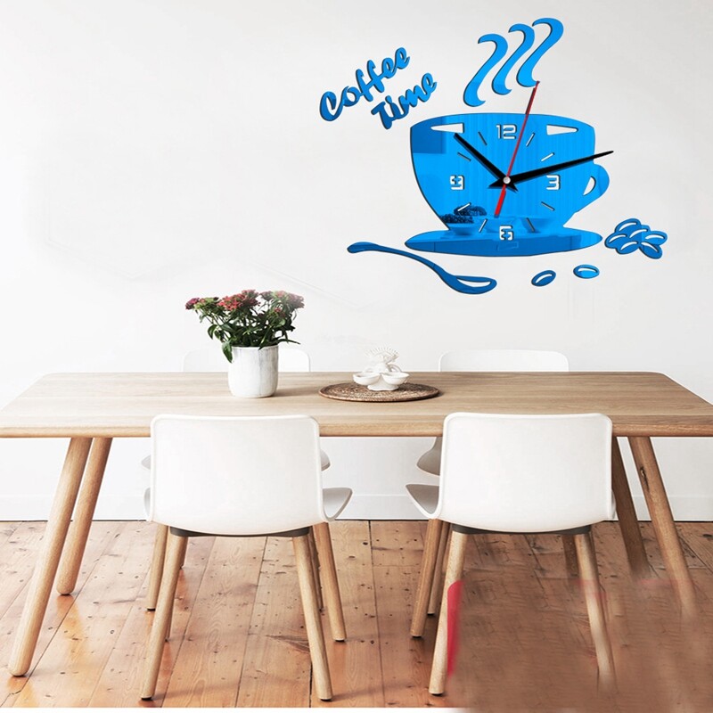 Creative 3D DIY Coffee Time Clock Acrylic Wall Clock Modern for Kitchen Home Decor Cup Shape Wall Sticker Hollow Numeral Clock