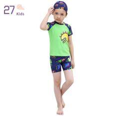 27Kids 3 Cái/bộ Bé Trai Đồ Bơi Cô Gái Khủng Long Hoạt Hình Top + Quần Short + Mũ Bơi Cho Trẻ Em Phù Hợp Với Quần Áo Trẻ Em