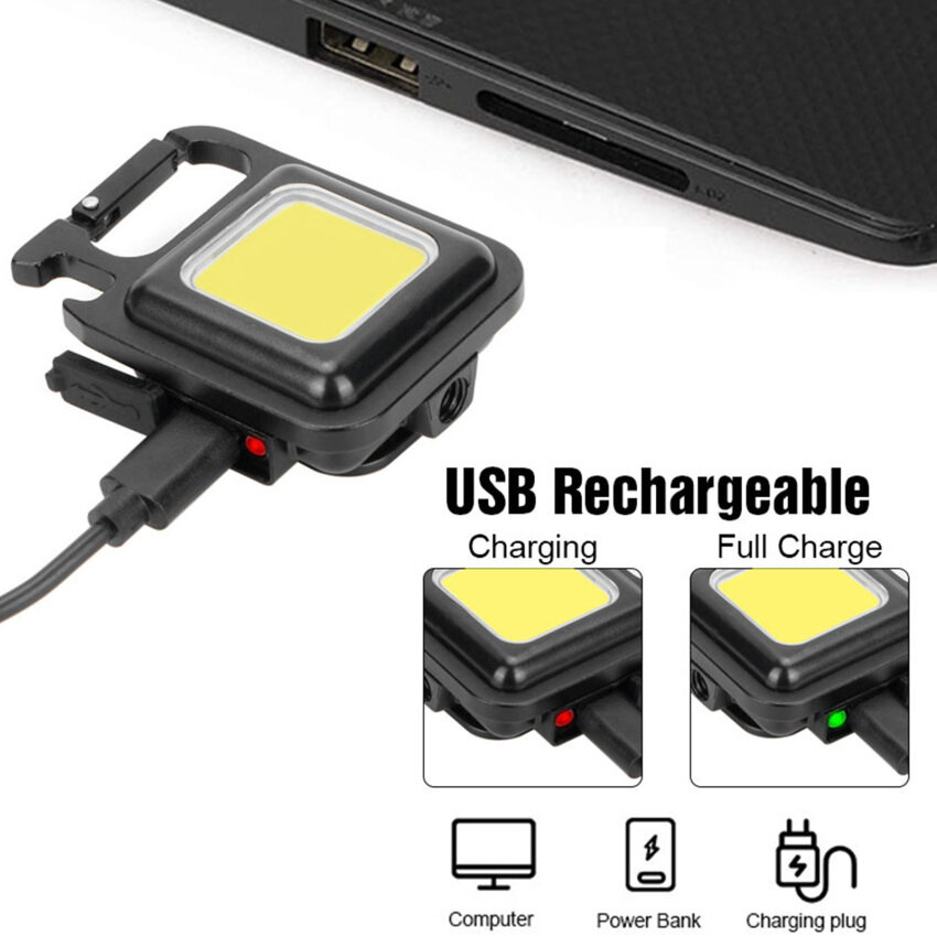 【High Quality+ In Stock】Mini LED Flashlight Work Light Mutifuction Portable Pocket Flashlight Keychains USB Rechargeable for Outdoor Camping Small Light Corkscrew