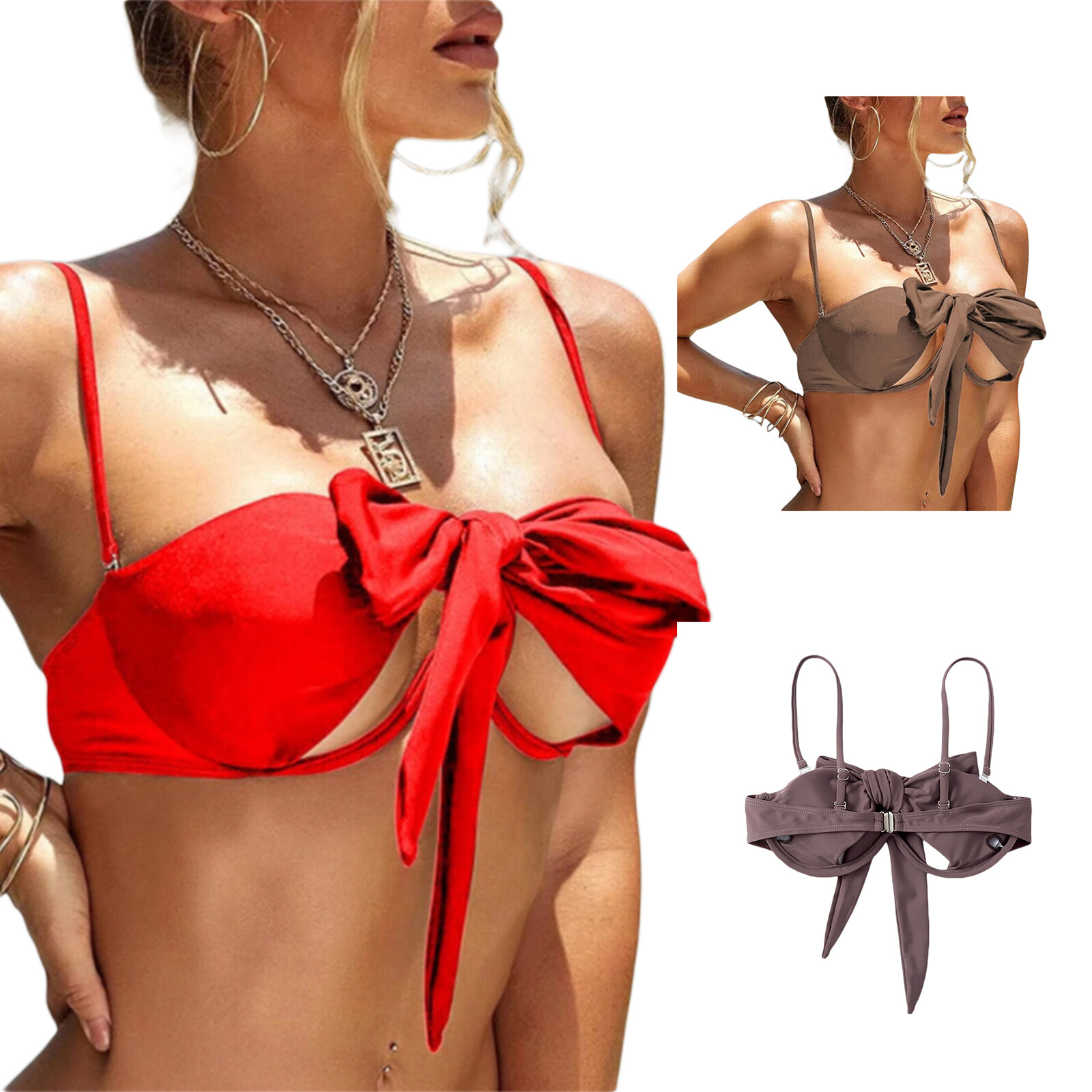 Happybuyner Girl Swimwera Summer Plain Women Multi-purpose Hanging Neck Swimsuit Tops with Removable Shoulder Strap_voghion.com