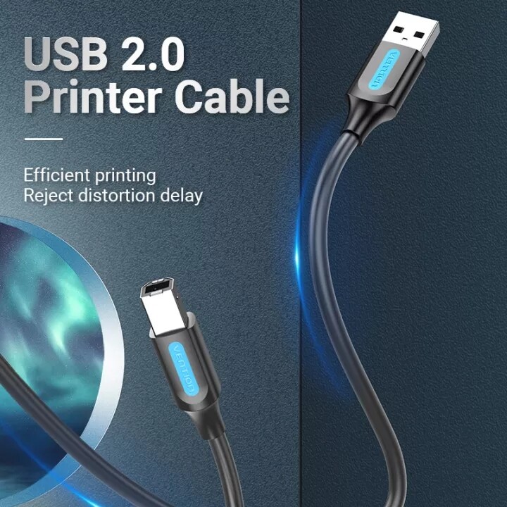 Vention Cáp In USB 2.0 Cáp USB Máy Quét Dữ Liệu Đồng Bộ USB 2.0 Loại A Đực Sang B Đực 1M 2M Cho Máy In HP Canon Epson