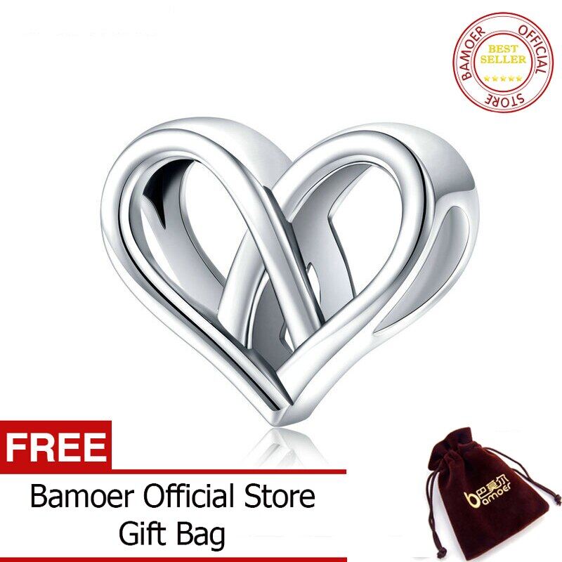 BAMOER Heart to Heart Simple Silver 925 Metal Charm for Original Snake Bracelet Sterling Silver Jewelry Accessories SCC1552