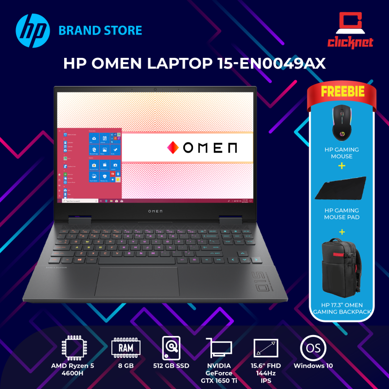 HP OMEN Gaming Laptop 15-en0049AX (Ryzen™ 5 4600H, 8GB RAM, 512GB SSD, NVIDIA® GeForce® GTX 1650 Ti (4 GB GDDR6 dedicated), 15.6 FHD (1920 x 1080), 144 Hz Malaysia