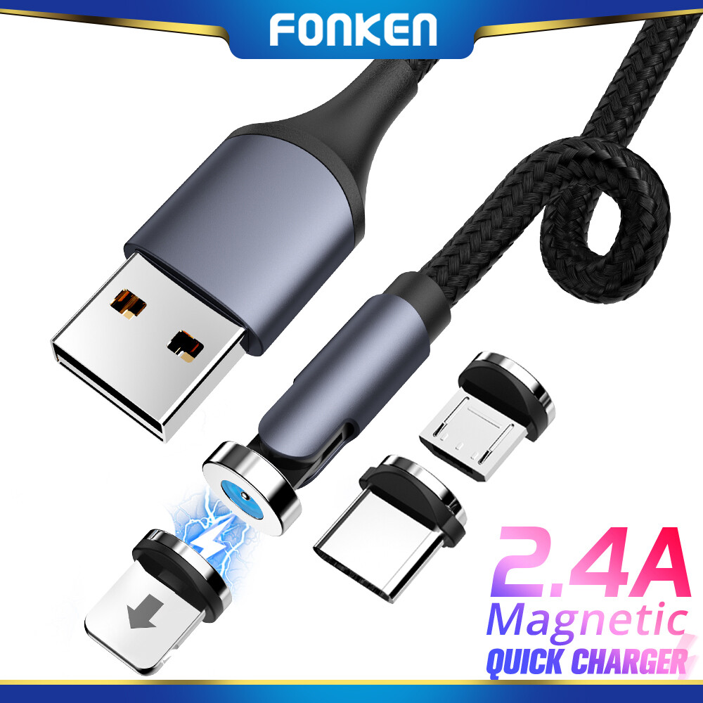 FONKEN Cáp Từ Tính Xoay 540, Cáp Sạc Từ Tính Micro USB Cáp Nam Châm USB Type C Xoay Dây Cho iPhone Xiaomi Samsung