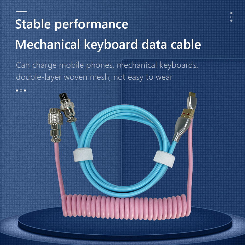 Mechanical Keyboard Aviator Cable Coiled Type-C USB Aviation Connector Spring Wire Desktop Computer Decoration Charging Cord Kit Accessory