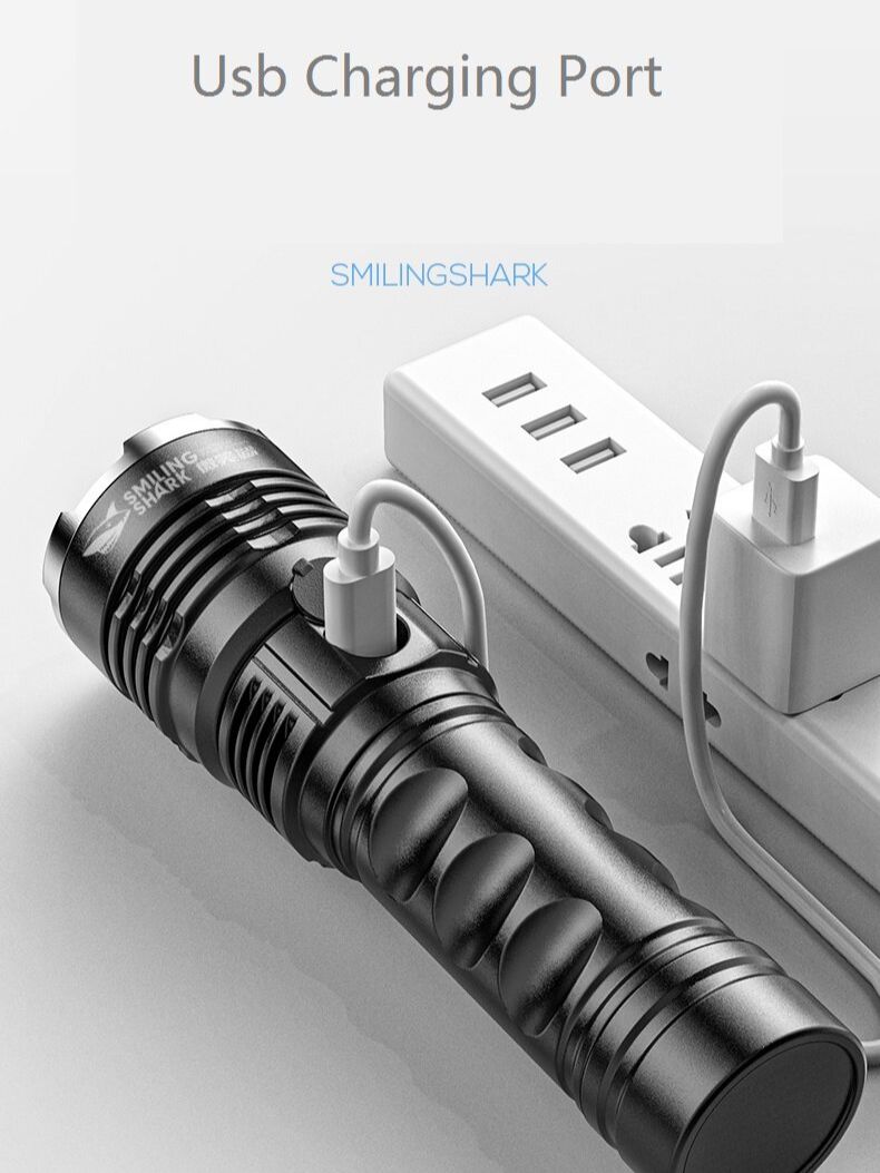 Smiling Shark SD5486 Mini Đèn Pin LED XHP70 Độ Sáng 5000 Lumens Siêu Sáng, Dùng Pin 26650 Sạc USB, Đèn Pin Cầm Tay Di Động, Đèn Cắm Trại Chống Nước IPX4, 3 Chế Độ Sáng Điều Chỉnh Tiêu Cự, Lý Tưởng Cho Câu Cá, Đi Bộ, Đi Xe Đạp Và Sử Dụng Khẩn Cấp