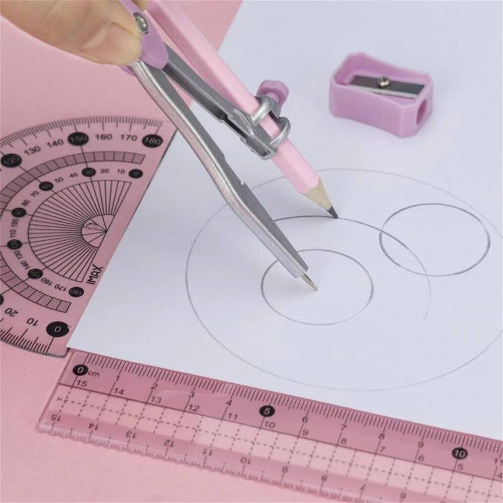MMLUCK Back To School 8pcs/set Math Measuring Tool Eraser Iron Packaging For Students Compasses Set Straight Ruler Math Drawing Tool Geometry Protractor