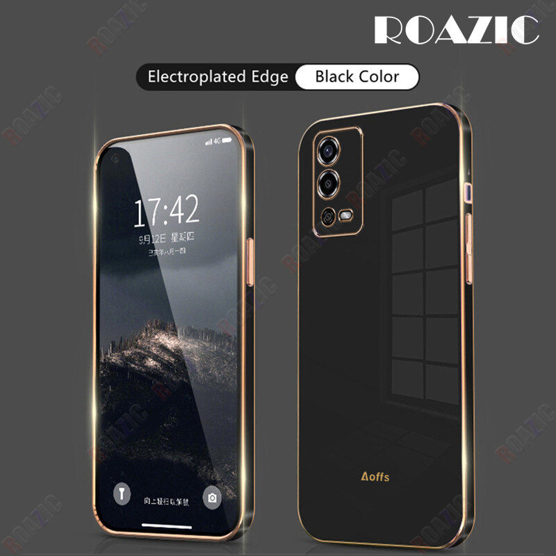 ROAZIC For OPPO A55 Phone Case Straight Electroplate Edge Casing Soft Silicone Full Cover Protection Luxury Back Cover