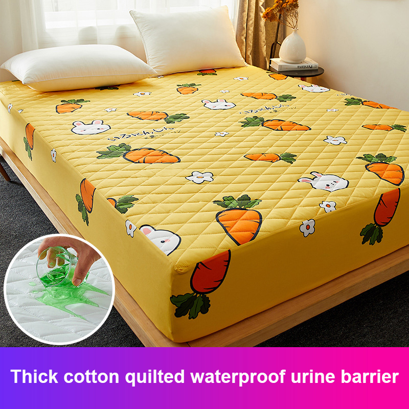【JJT】Waterproof Mattress Protector Cover Cartoon Printing Fitted Bedsheet Line stitching process Elastic Bed Cover Single/Twin/Queen/King Size 90x200cm/120×200cm/150×200cm/180×200cm Suitable Mattress(Depth) 28cm