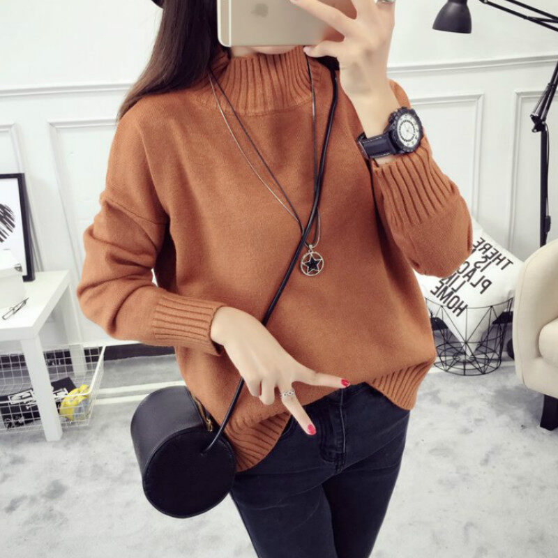 [Hàng có sẵn] áo len trắng chui đầu nữ nửa cổ cao Áo chui đầu dáng rộng cho học sinh