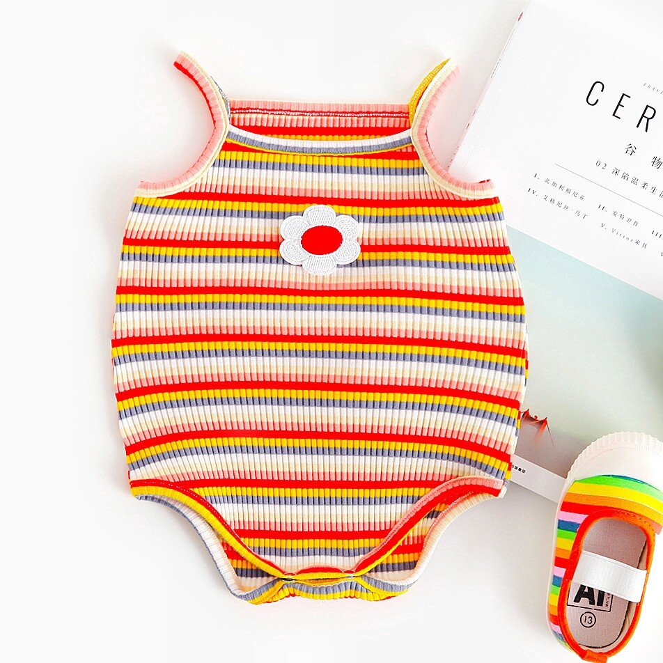 Sơ Sinh Cầu Vồng Dải Rompers Trẻ Sơ Sinh Cô Gái Đáng Yêu Jumpsuit, Bé Onesie, Trang Phục Quần Áo Mùa Hè
