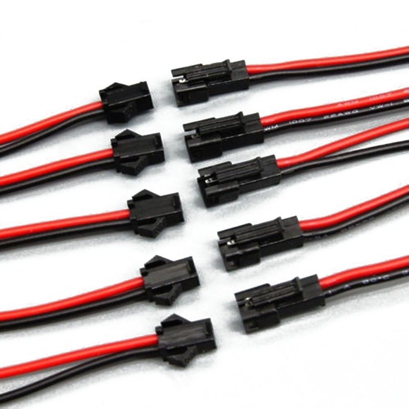 Male / female connected 2.54mm cable connector plug head red/ black sm 2 pin wires 24awg