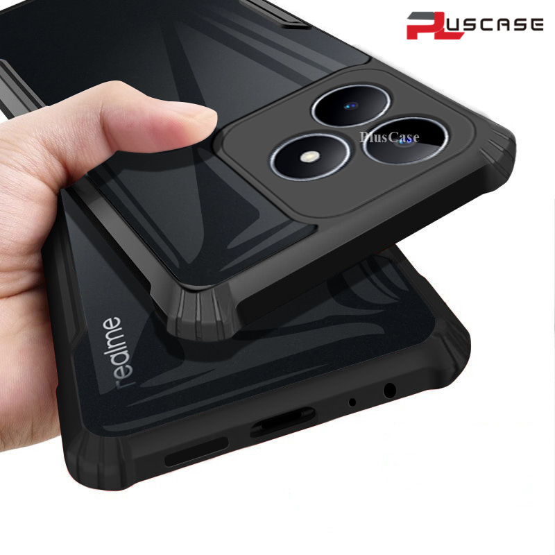 PlusCase for Realme C53 C51 Case Air Cushion Hard Crystal Clear Back Soft Border Shockproof Full Protection Phone Casing