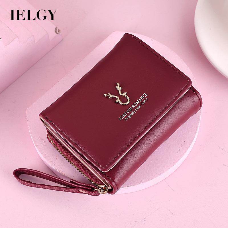 IELGY short women's wallet pu leather mini zipper