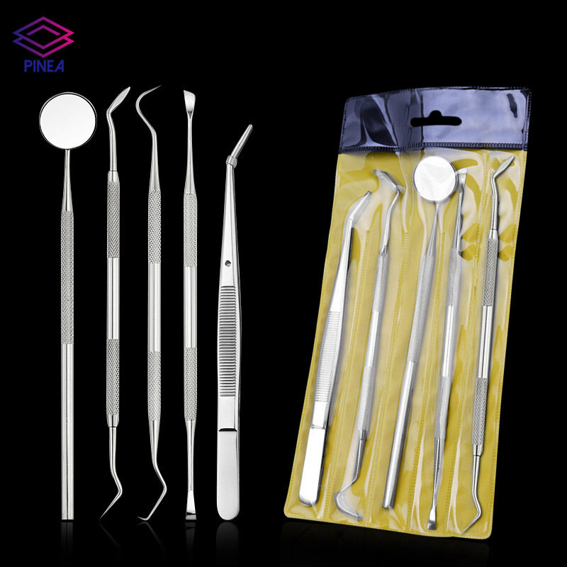 5 Buah/Set Perkakas Dokter Gigi Gigi Baja Tahan Karat Clean Tweezer Scraper Cermin Pembersih Karang Gigi Alat Periksa Gigi Kebersihan Gigi Perawatan Mulut Pinea