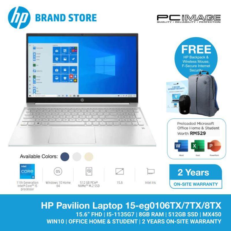 HP Pavilion 15-eg0106TX / 7TX / 8TX 15.6 FHD Laptop (Intel Core i5-1135G7, 8GB, 512GB SSD, MX450 2GB, W10, H&S ) Malaysia