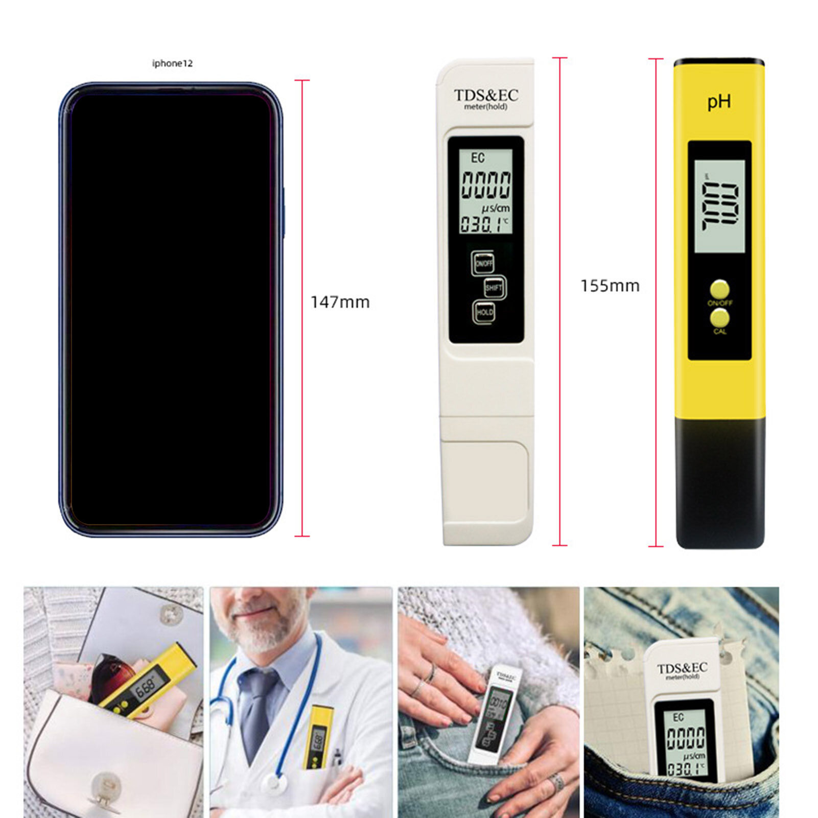 Máy Đo Axit KKmoon Máy Dò Chất Lượng Nước, Bút Thử Độ Dẫn Điện Chất Lượng Nước Prod EC & TDS Đo Giá Trị PH