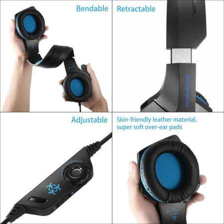 Hunterspider V1 หูฟังสเตอริโอสำหรับเล่นเกม Surround ชุดหูฟังพร้อมไมโครโฟนไฟ LED สำหรับ PS4 Xbox One PC