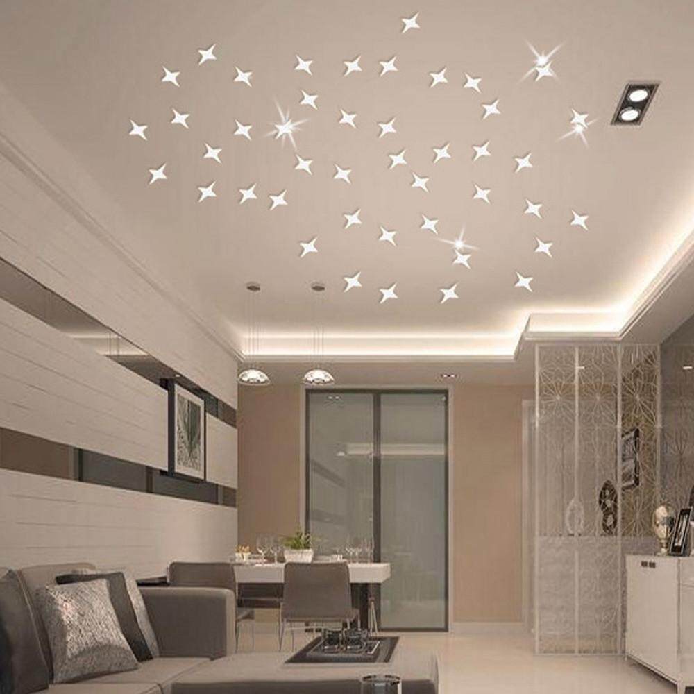 Senteniced Bộ 50 Ngôi Sao Bầu Trời 3D Gương Dán Tường Phòng Có Thể Tháo Rời Decal Trang Trí Nghệ Thuật Tranh Tường DIY