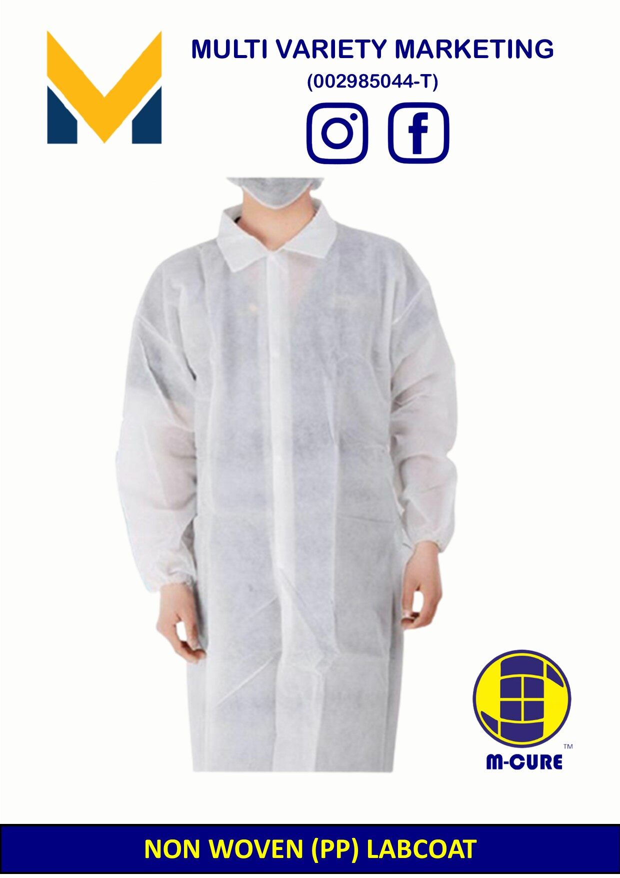 MVM Labcoat Non Woven PP With Collar Elastic Cuff and Velcro 10 - Main Image