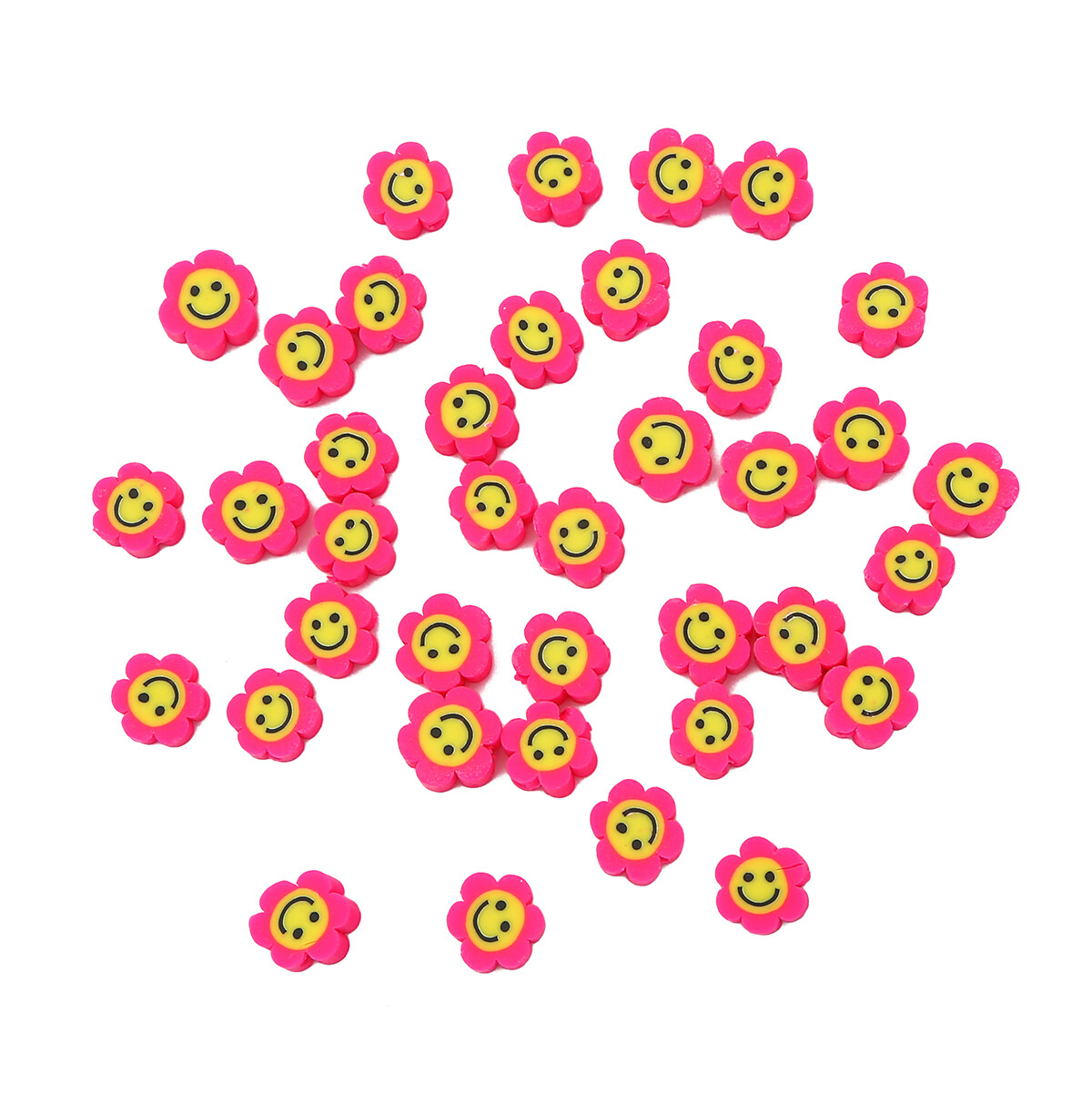 10pcs/Bag 10mm Multicolor Flower Shape Smile Polymer Clay Beads for Jewelry Making Girls DIY Necklace Bracelet Loose Beads