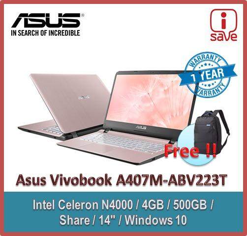 ASUS VIVOBOOK A407M-ABV223T Rose Gold (N4000/4GB/500GB/14/W10/1YR) + BACKPACK Malaysia