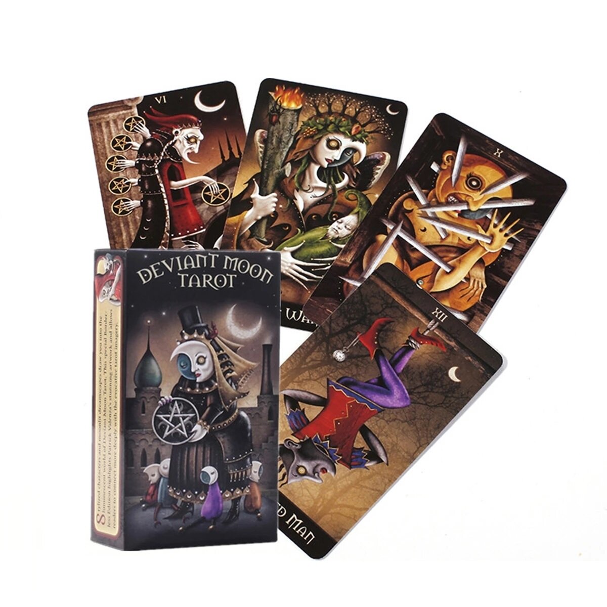 Bộ Bài Tarot Deviant Moon Kèm Sách Hướng Dẫn Bằng Giấy | Kích Thước Lớn Tiêu Chuẩn 12X7Cm | Bộ Bài Tarot 78 Tờ Và Sách Hướng Dẫn Phiên Bản Tiếng Anh | Tarot Oracle Card