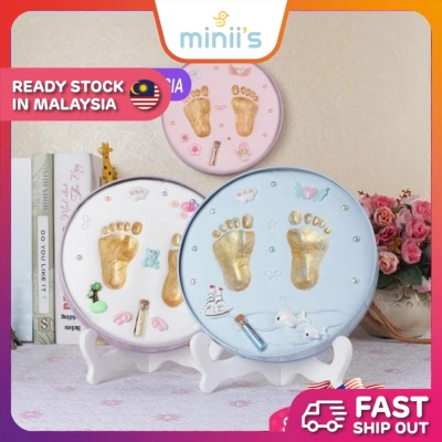 Miniis Baby Hand & Footprint Kit, Newborn Keepsake Metal Box Clay Casting Kit for Baby Shower Gifts, Boys & Girls 新生百天手印印泥铁盒