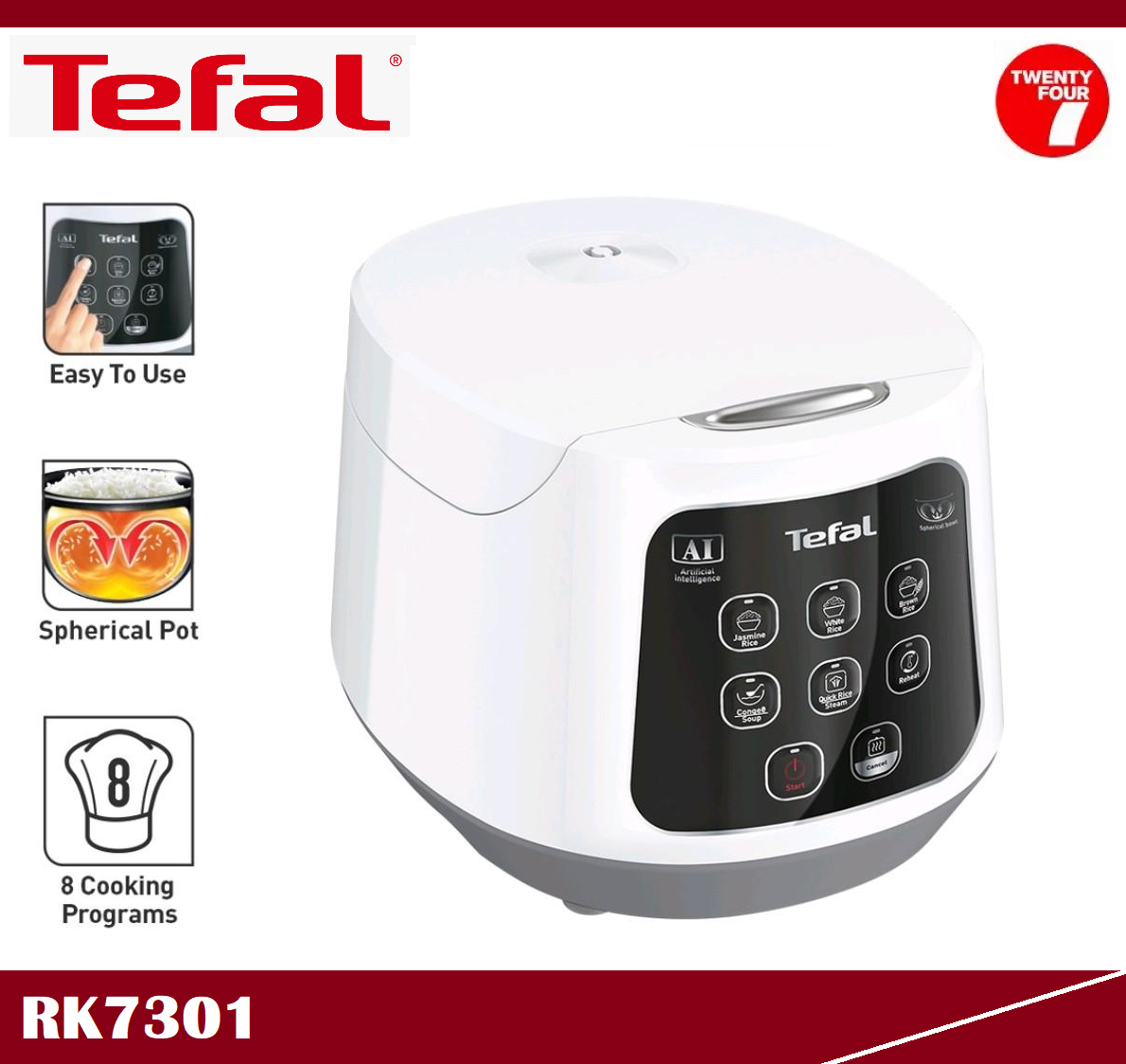 TEFAL Easy Rice Compact Fuzzy Logic Rice Cooker 1.0L RK730165 (5.5 Cups