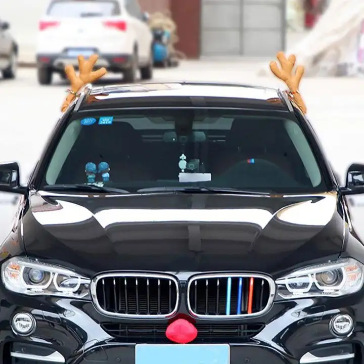 Onwrace Plush Reindeer Antlers Red Nose Set Christmas Ornaments