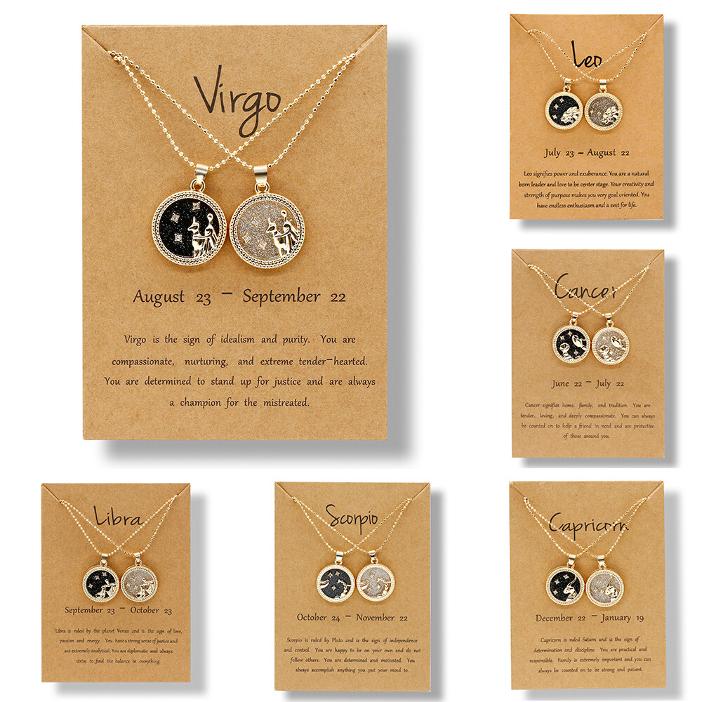 12 Constellation Necklaces For Women Men Gold Chain Round Pendant Zodiac Sign Necklace Couple Fashion Jewelry Birthday Gift