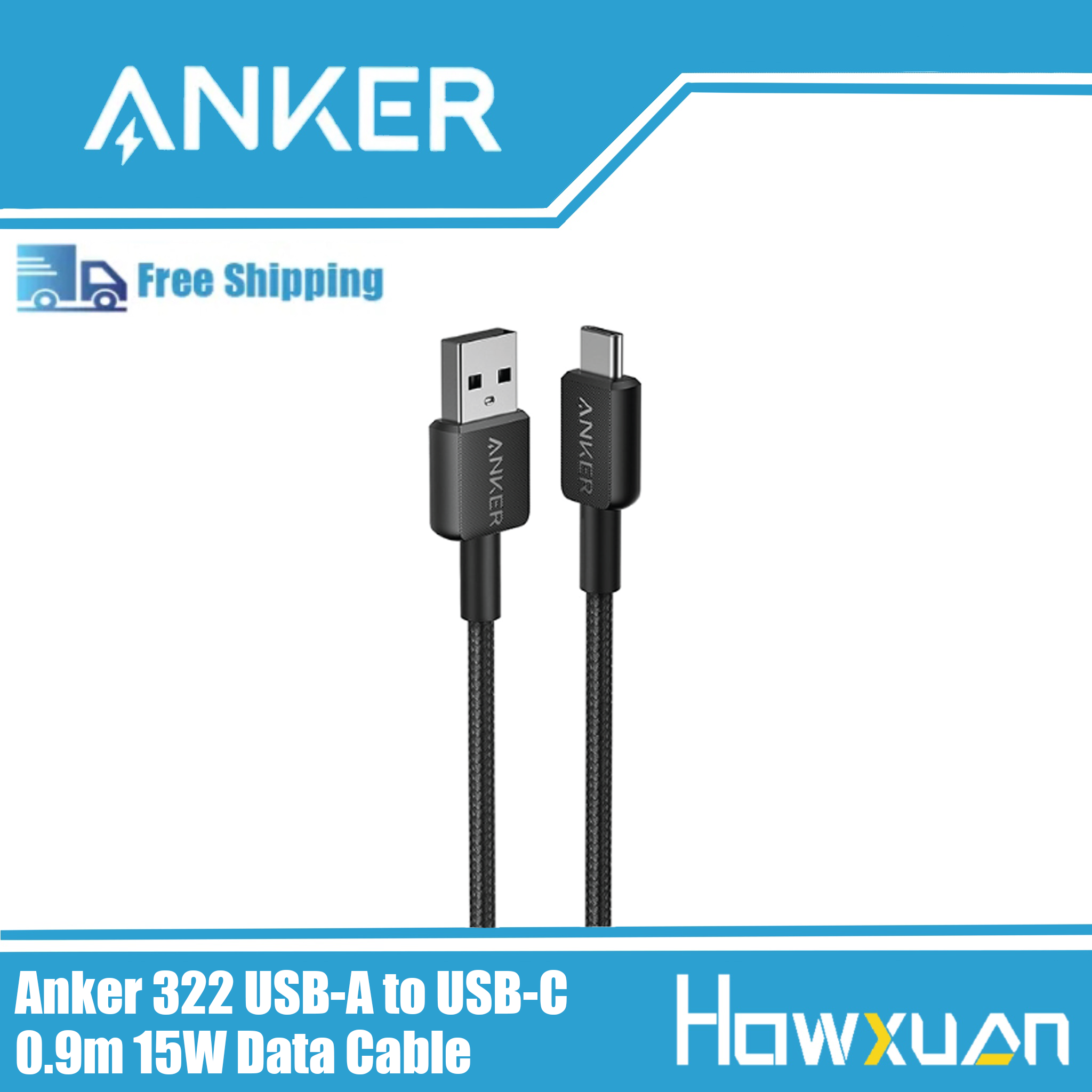 Anker Charging Data Cable Anker 322 Type-C/USB-A to Type-C Cable 0.9/1.8m Black/White 15/60W Data Transmission Fast Charge Cable