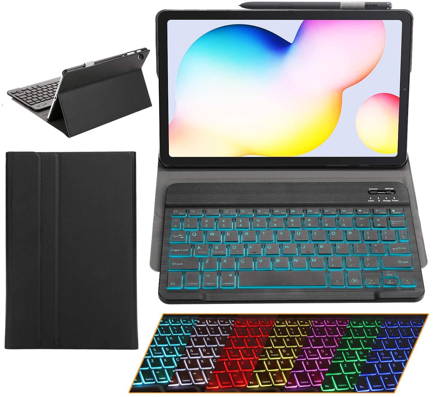 Samsung Galaxy Tab S6 Lite Case with Keyboard Backlights Ultra Thin PU Leather Slim Folio Stand Cover Removable Wireless Bluetooth Backlit Keyboard Case for Galaxy Tab S6-Lite 2024 2022 2020 SM-P613/P610/P615/P619 /P620/P625/P627