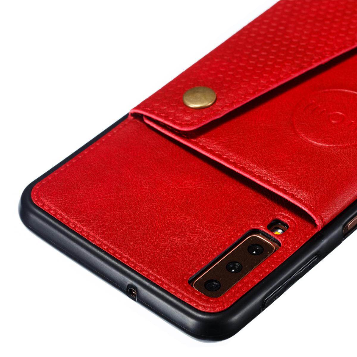 Cho Samsung A7 2018 A750 da trường hợp nhiều Folio lật Bìa Wallet trở lại trường hợp vỏ, có thể làm việc với gắn trên xe hơi, ẩn thẻ tín dụng ID khe giữ, retro nút kim loại clasp, đứng hỗ trợ